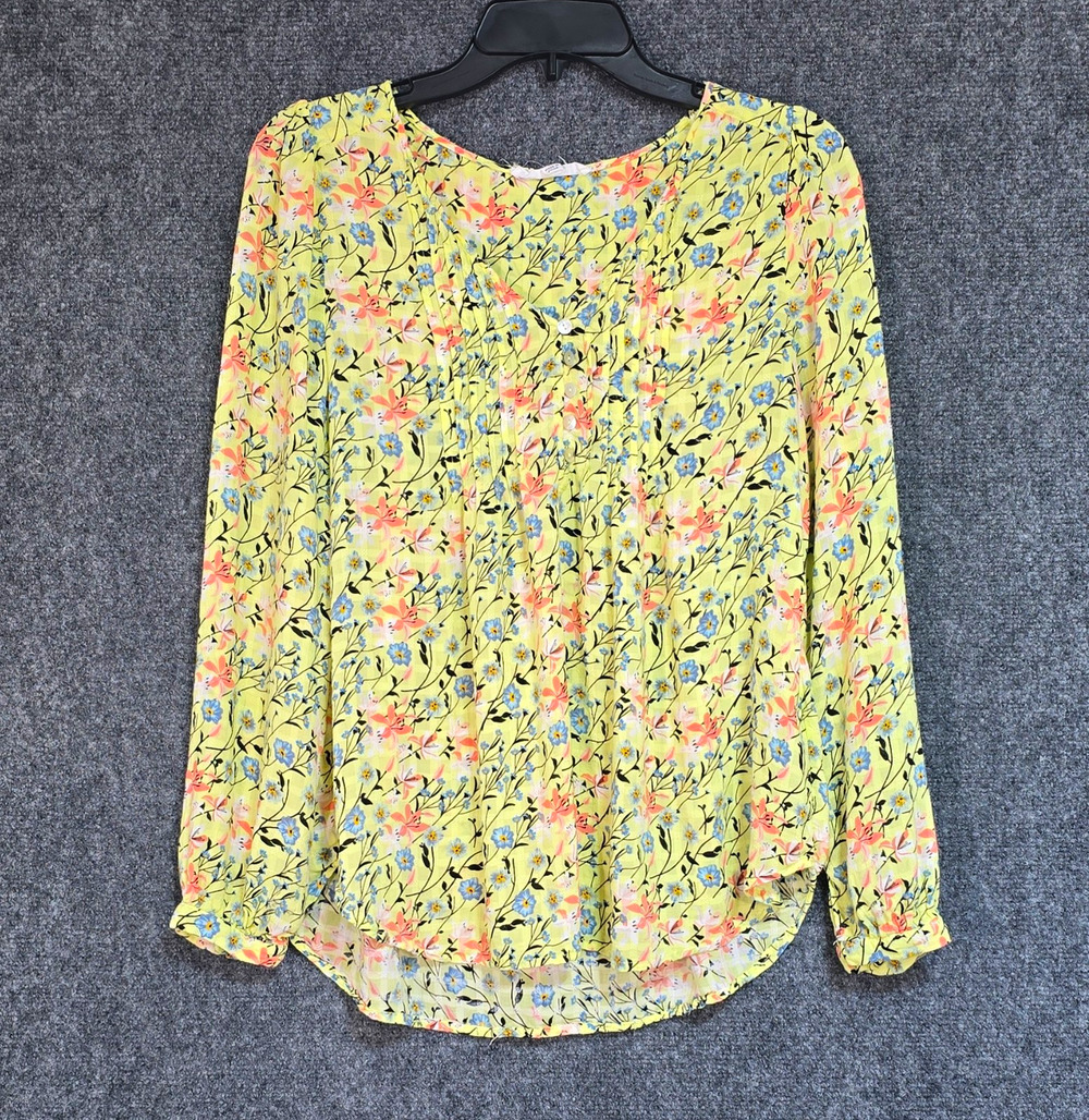 Jane + Delancey Womens M Yellow Multicolor Floral Button Front Rayon Blouse